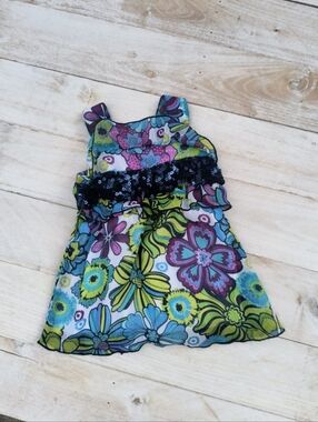 Pogo Club Of NY Toddler Girls Floral Print Sequin Ruffle Blouse Tank Top Size 2T